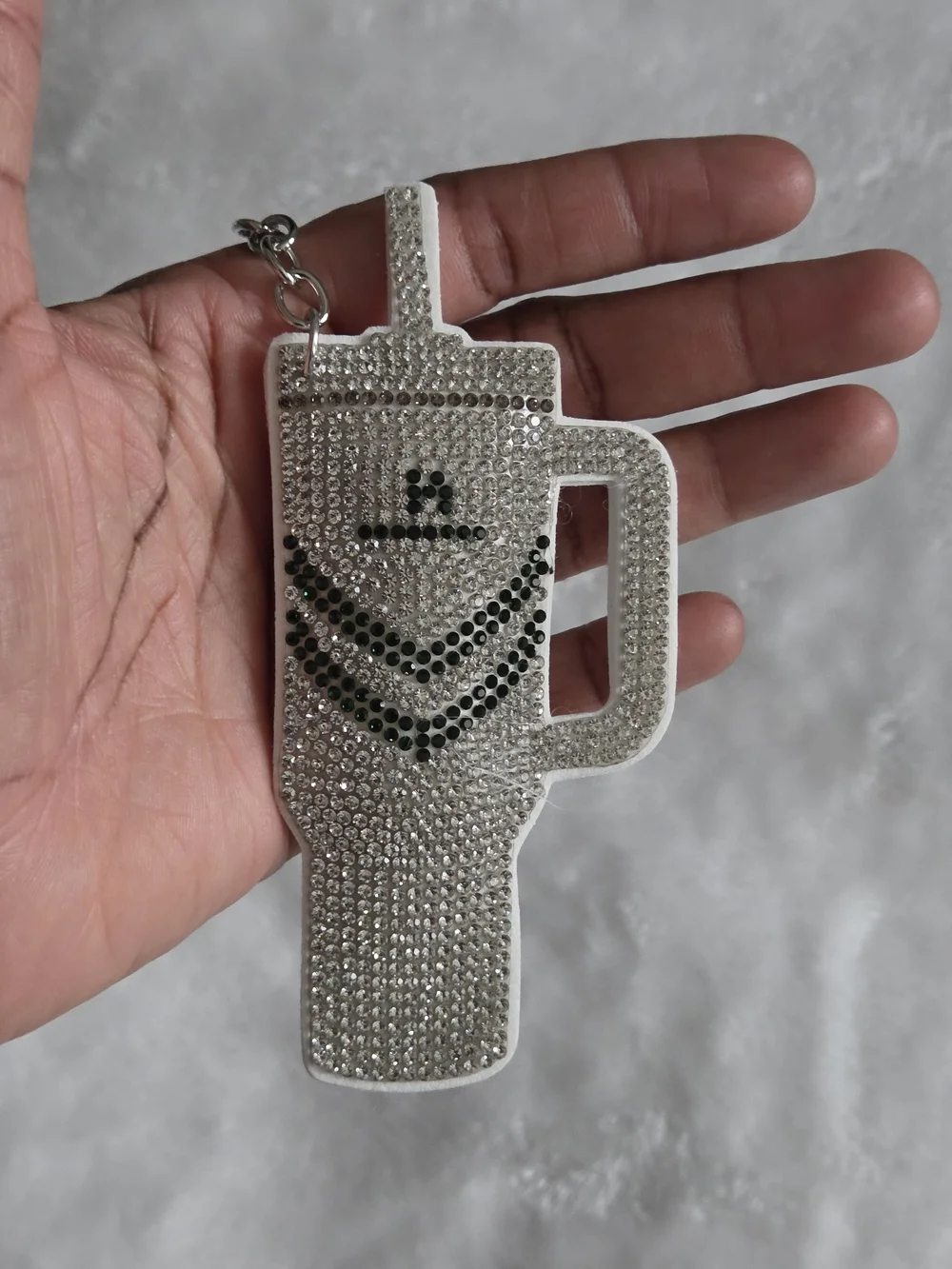 Rhinestone Stanley Cup Keychain - Silver & White Bag Charm
